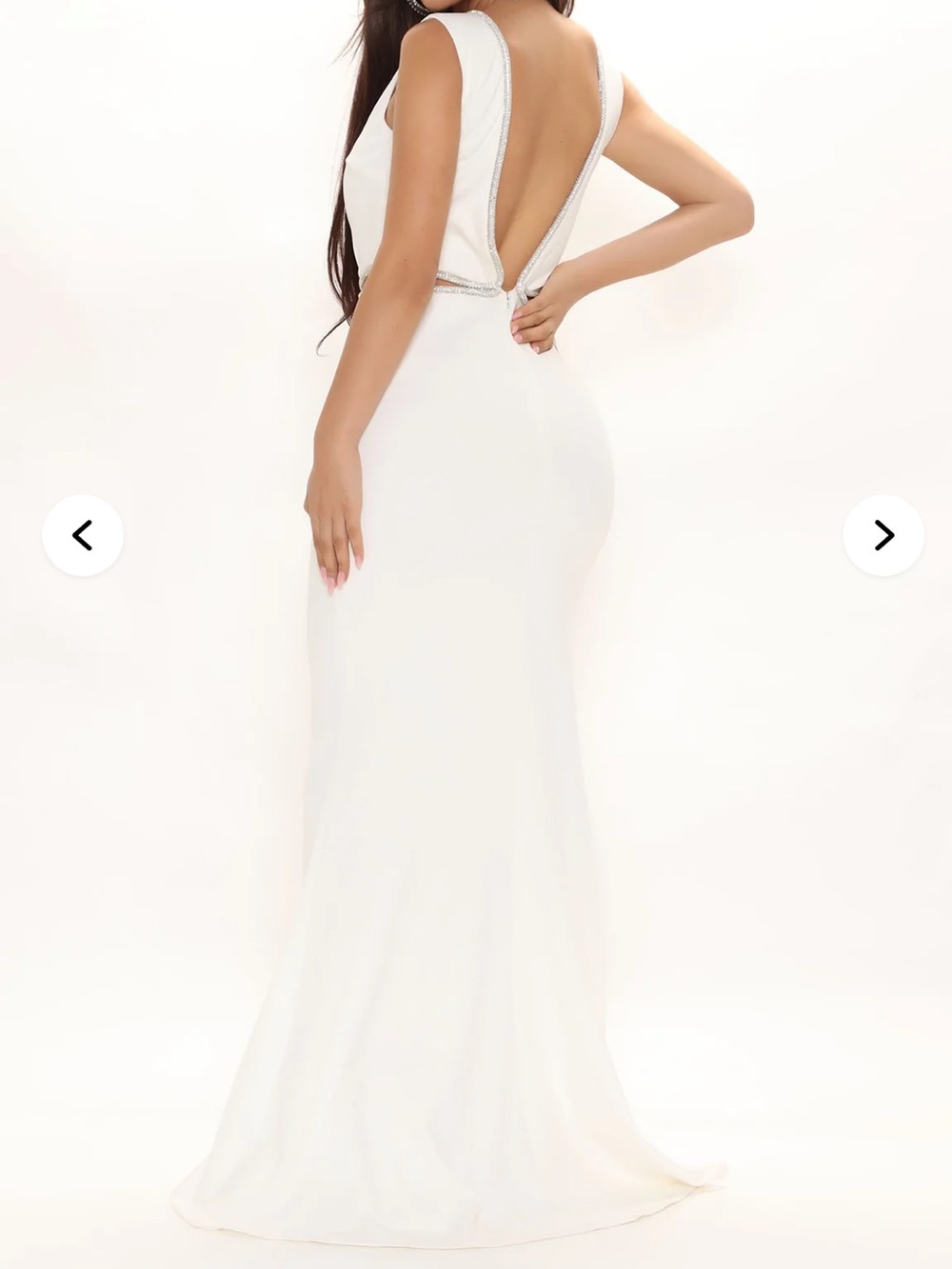 Fashion Nova White Cut Out Backless Gown w/Silver Accents Size M Medium Bridal